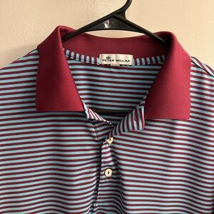 Peter Millar Men's Polo Shirt - Burgundy and Light Blue Stripes